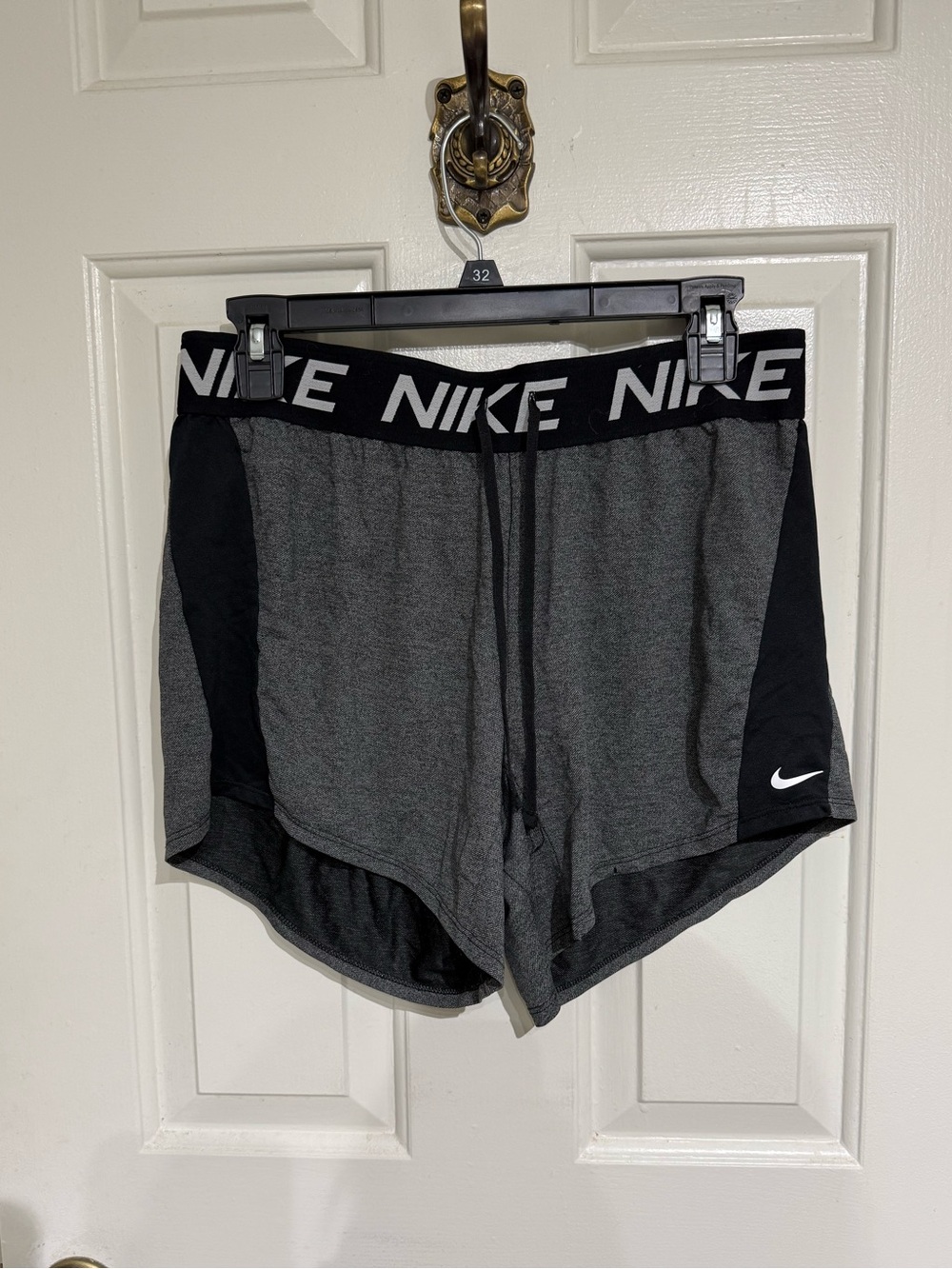 Nike Women's Dri-Fit Gray & Black Logo Waistband Athletic Shorts